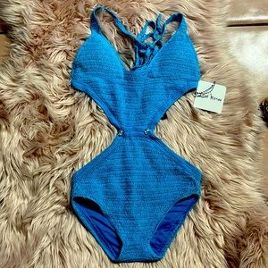 Metallic glitter crochet knot monkini bikini one piece